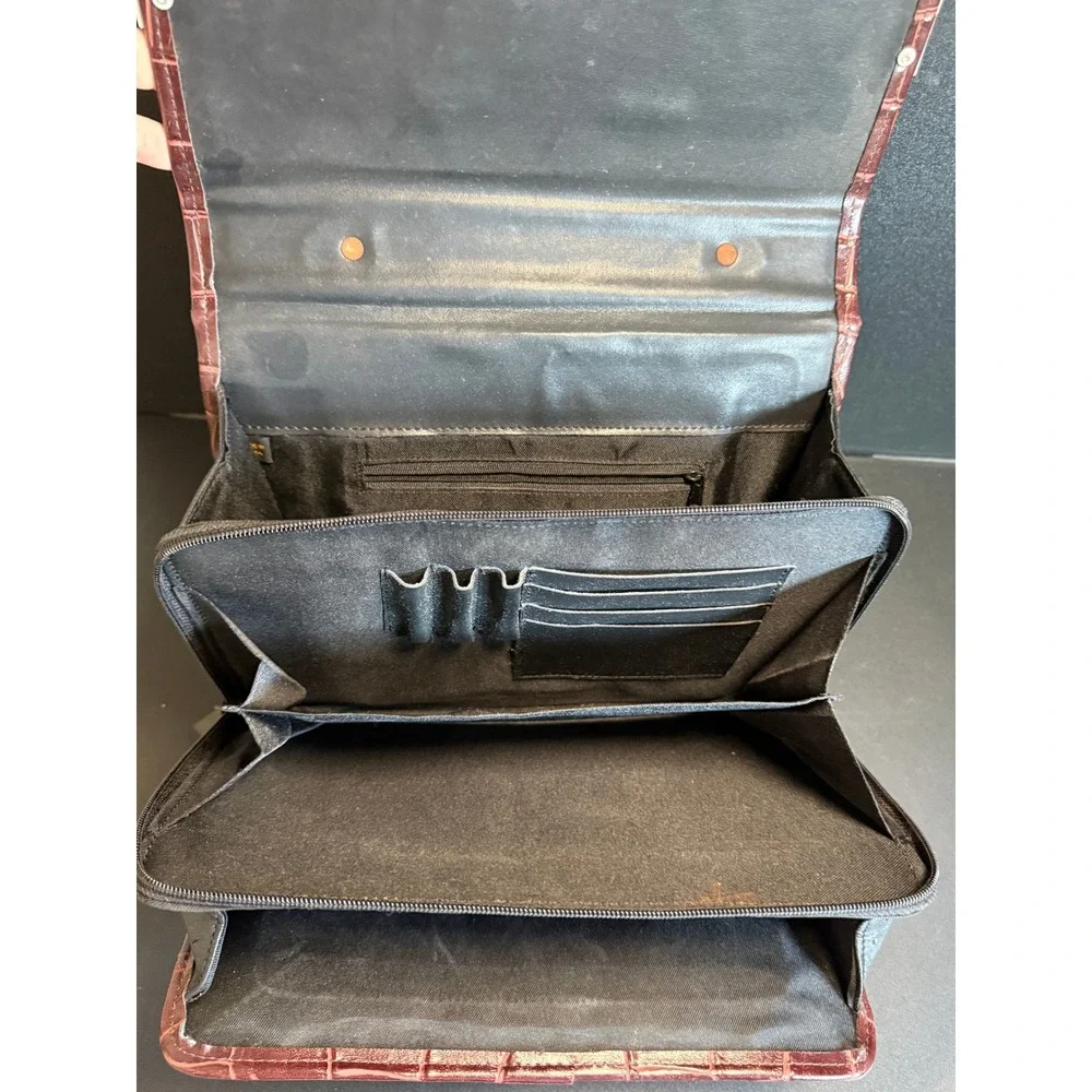 Y2k Western Brighton Mini Briefcase Organizer Leather Burgundy Black Bag Country